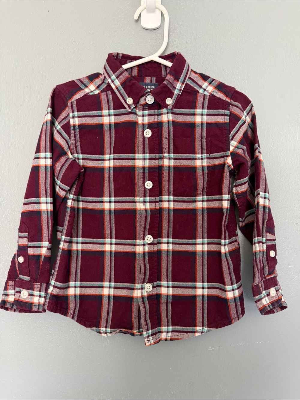 The Children's‎ Place Boys Maroon Plaid Shirt 100% Cotton Size 2T